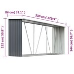 vidaXL Abri de stockage de bois Acier galvanisé 330x84x152 cm Gris