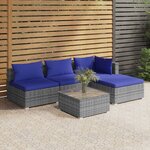 vidaXL Salon de jardin 5 Pièces avec coussins résine tressée gris