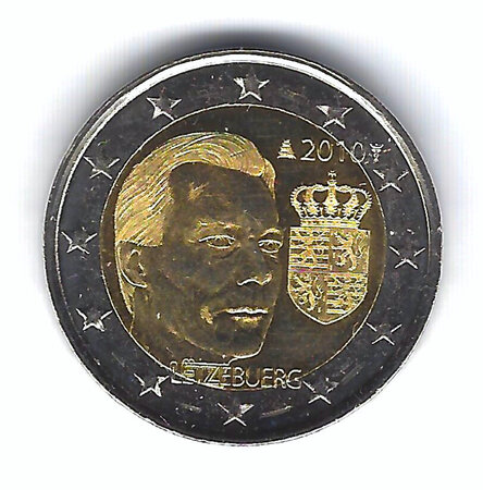 Monnaie 2 euros commémorative luxembourg 2010 - armoiries du grand-duc