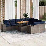 vidaXL Salon de jardin avec coussins 10 Pièces gris résine tressée