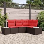 vidaXL Ensemble de canapé de jardin avec coussin 4 Pièces Marron et rouge