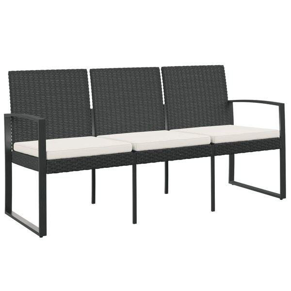 vidaXL Banc de jardin à 3 places avec coussins noir rotin PP
