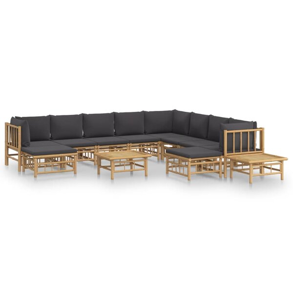 vidaXL Salon de jardin 12 Pièces avec coussins gris foncé bambou