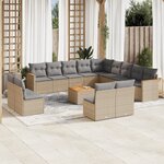 vidaXL Salon de jardin avec coussins 14 Pièces beige résine tressée