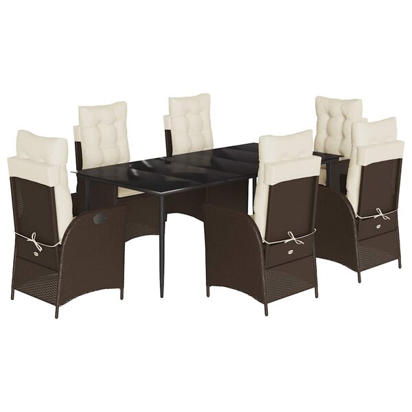 vidaXL Ensemble à manger de jardin et coussins 7 Pièces marron rotin