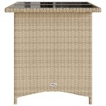 vidaXL Table de jardin avec dessus en verre beige 110x68x70 cm rotin