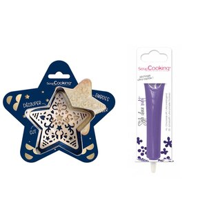 Kit pour biscuit en relief Étoile + Stylo au chocolat violet