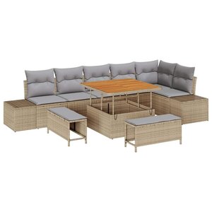 vidaXL Ensemble de canapé de jardin 9 Pièces Beige Poly rotin
