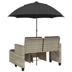 vidaXL Canapé de jardin 2 places et parasol tabourets gris clair rotin