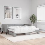 vidaXL Lit de jour avec gigogne et matelas gris clair 100x200 cm tissu
