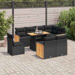 vidaXL Salon de jardin avec coussins 9 Pièces noir résine tressée acacia
