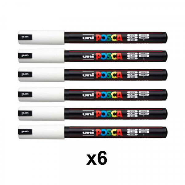 Lot de 6 marqueurs posca pc-1mr blanc pointe extra-fine calibrée