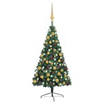vidaXL Demi-arbre de Noël artificiel pré-éclairé et boules vert 150 cm