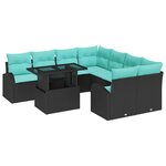 vidaXL Ensemble de canapé de jardin 9 Pièces Noir Poly Rattan