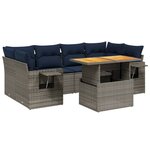 vidaXL Salon de jardin 7 Pièces avec coussins gris résine tressée