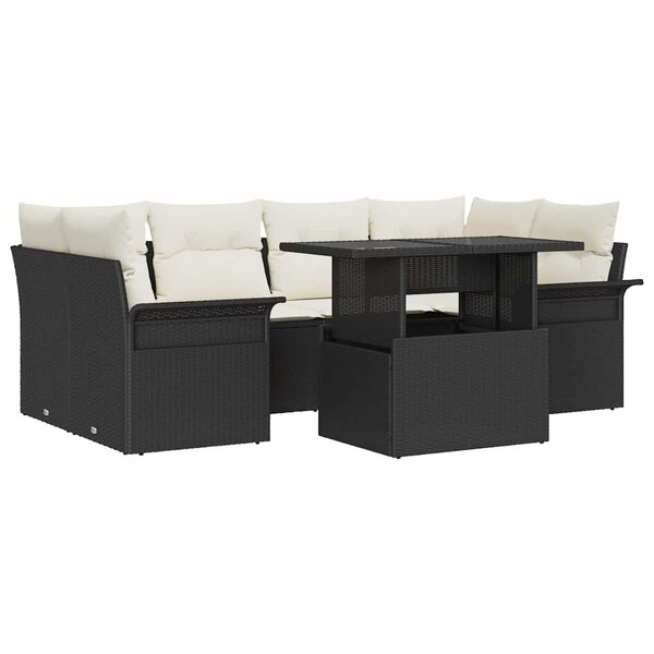 vidaXL Ensemble de canapé de jardin avec coussin 7 Pièces Noir Poly rotin