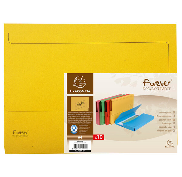 Paquet 10 chemises poche A4 FOREVER Jaune EXACOMPTA