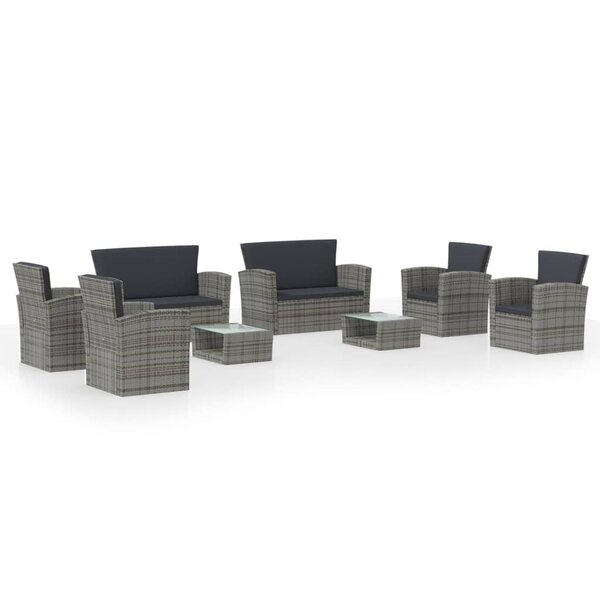 Salon de jardin meuble d'extérieur ensemble de mobilier 8 pièces avec coussins résine tressée gris 02_0017694