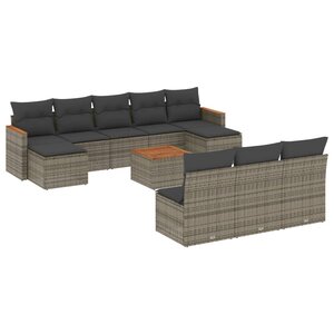 vidaXL Salon de jardin 11 Pièces avec coussins gris résine tressée