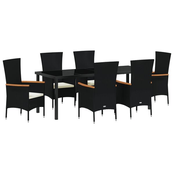 vidaXL Ensemble de salle à manger de jardin avec coussins 7 Pièces Noir