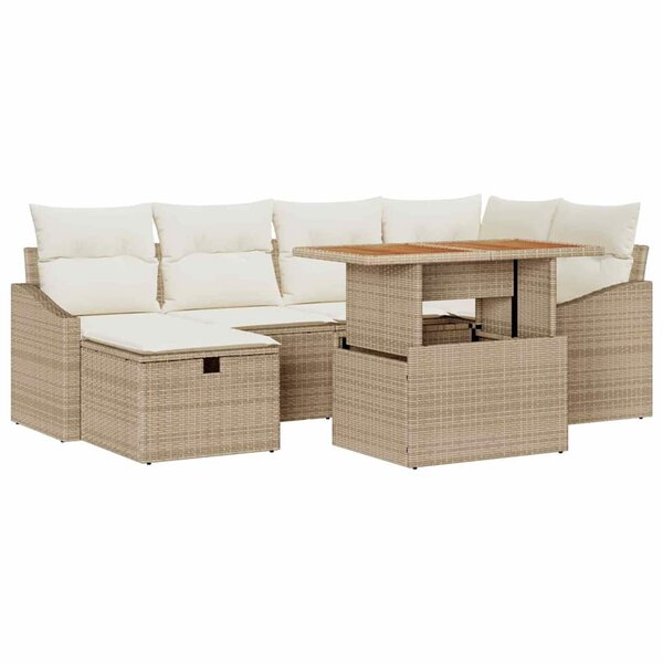 vidaXL Ensemble de canapé de jardin avec coussin 7 Pièces Beige polyrotin