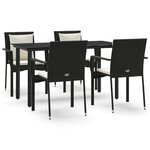 vidaXL Ensemble à manger de jardin coussins 5Pièces Noir Résine tressée