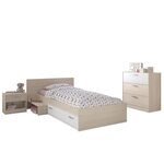 Lit enfant réversible + chevet + commode 3 tiroirs - 121 x 193 x Hauteur 67 cm.