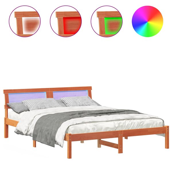 vidaXL Cadre de lit avec tête de lit Brun cire 160 x 200 cm Pin massif