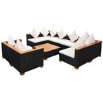 vidaXL Salon de jardin 9 Pièces avec coussins Résine tressée Noir