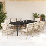vidaXL Ensemble à manger de jardin et coussins 9 Pièces beige Poly rotin