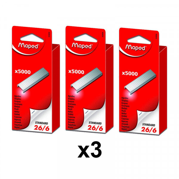 Lot de 3 boîtes de 5000 agrafes standard 26/6 - maped