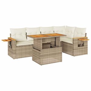 vidaXL Salon de jardin 6 Pièces avec coussins beige résine tressée acacia