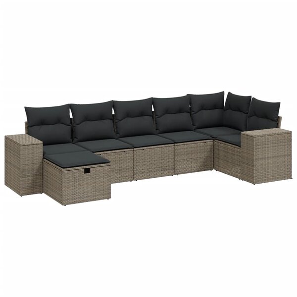 vidaXL Salon de jardin avec coussins 7 Pièces gris clair résine tressée