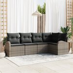 vidaXL Canapé de jardin 5 pièces avec coussins Gris Poly Rattan