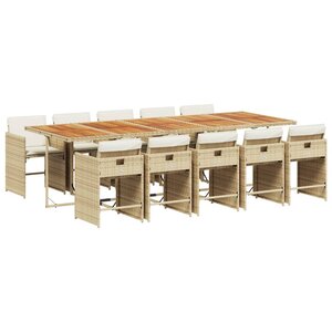 vidaXL Ensemble à manger de jardin et coussins 11 Pièces beige poly rotin