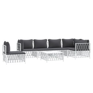Salon de jardin meuble d'extérieur ensemble de mobilier 7 pièces avec coussins blanc acier 02_0017076