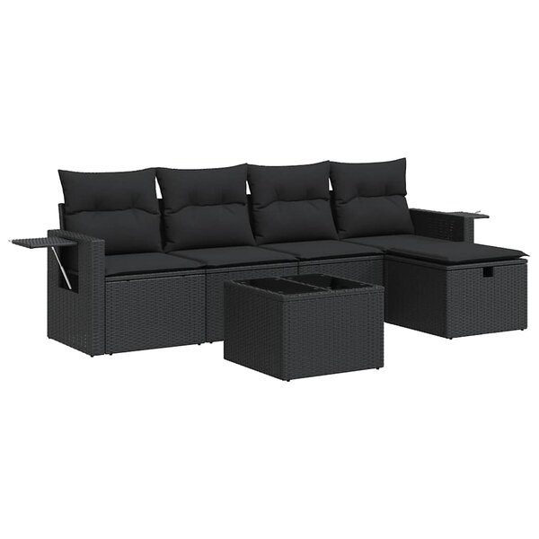 vidaXL Salon de jardin 6 Pièces avec coussins noir résine tressée