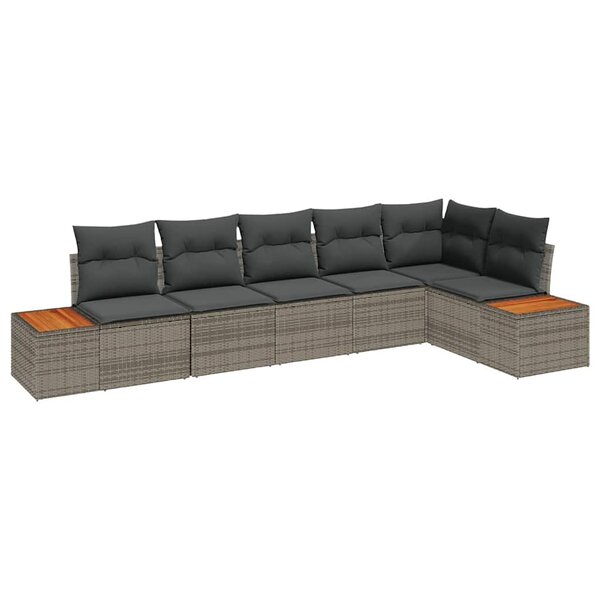vidaXL Canapé de jardin 6 pièces avec coussins gris en poly rotin et acacia