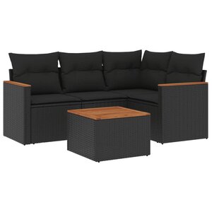 vidaXL Salon de jardin 5 Pièces avec coussins noir résine tressée