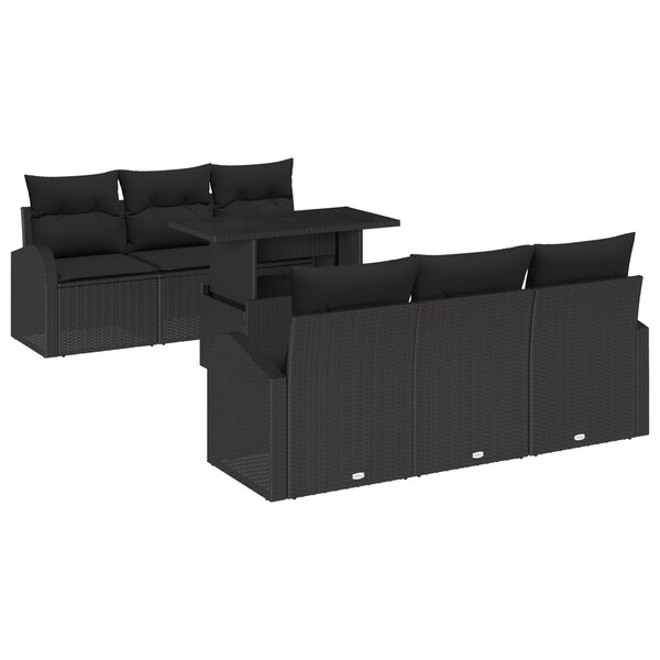 Canapé de jardin 7 pièces Noir Poly Rattan