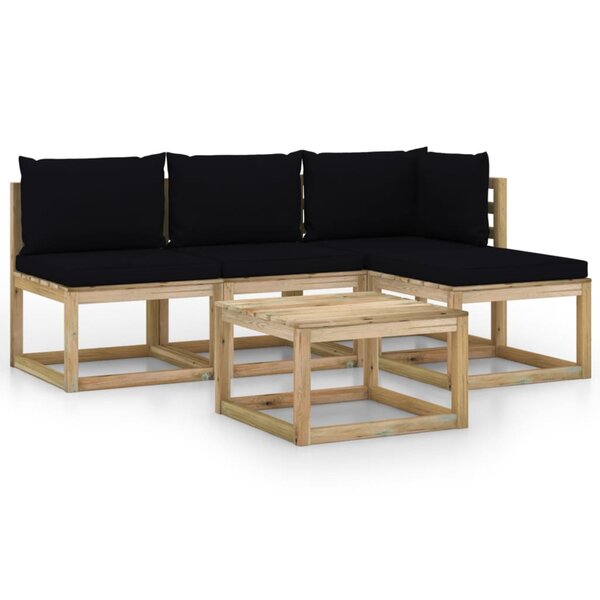 vidaXL Salon de jardin 5 Pièces avec coussins noir