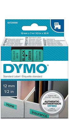 DYMO LabelManager cassette ruban D1 12mm x 7m Noir/Vert (compatible avec les LabelManager et les LabelWriter Duo)