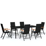 vidaXL Ensemble à manger de jardin 7 Pièces Noir