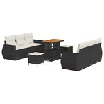 vidaXL Ensemble de canapé de jardin avec coussin 9 Pièces Noir polyrotin