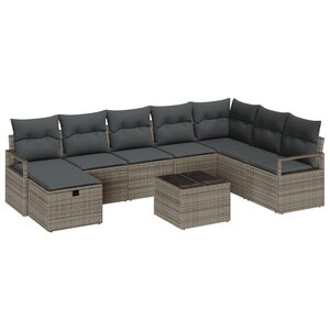Ensemble de canapé de jardin 9 pièces avec coussins gris en rotin synthétique
