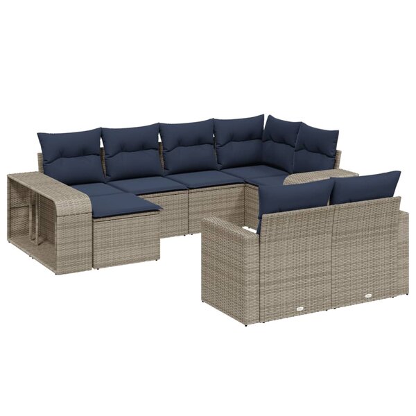 vidaXL Salon de jardin 10 Pièces avec coussins gris résine tressée