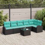 vidaXL Ensemble de canapé de jardin 7 Pièces Noir et turquoise polyrotin