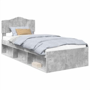 vidaXL Cadre de lit avec tête de lit Gris Béton 75 x 190 cm Pin massif