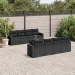 vidaXL Salon de jardin 9 Pièces avec coussins noir résine tressée