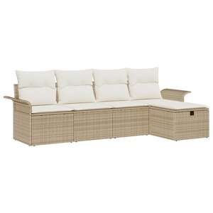 vidaXL Ensemble de canapé de jardin 5 pièces avec coussins Beige Rattan PE